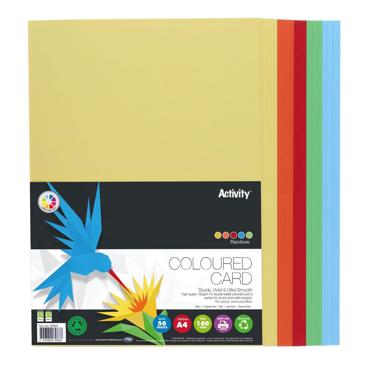 Premier Activity - Coloured Card - Rainbow - A4 - 160gsm - 50 Sheets by Premier Activity on Schoolbooks.ie