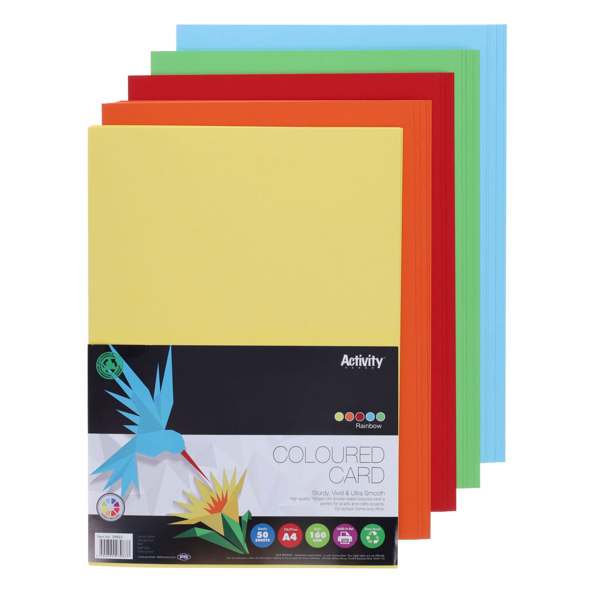 Premier Activity - Coloured Card - Rainbow - A4 - 160gsm - 50 Sheets by Premier Activity on Schoolbooks.ie