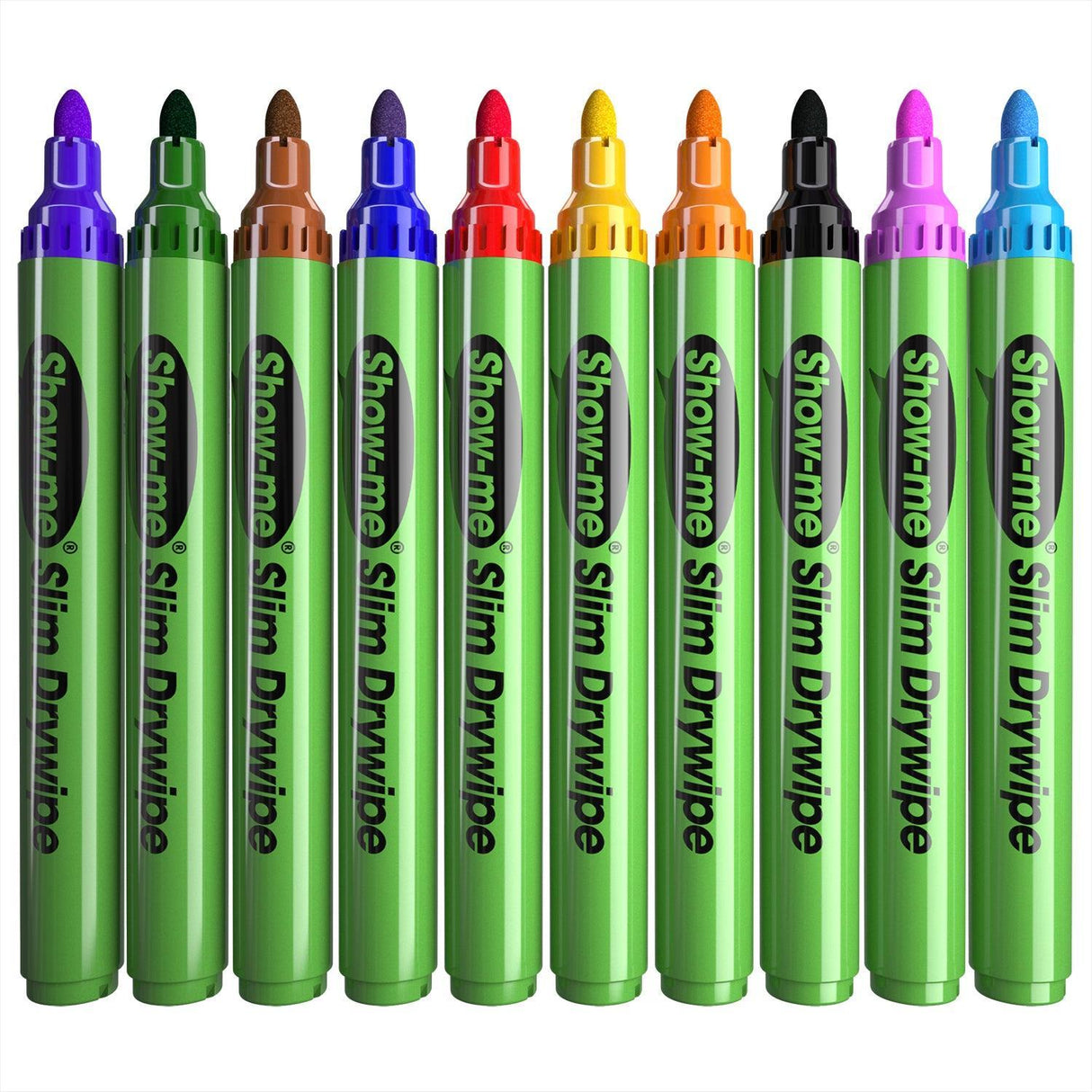 Show-me - Drywipe Markers - Medium Tip - Slim Barrel - Assorted Colours - Box of 50 by Show-me on Schoolbooks.ie