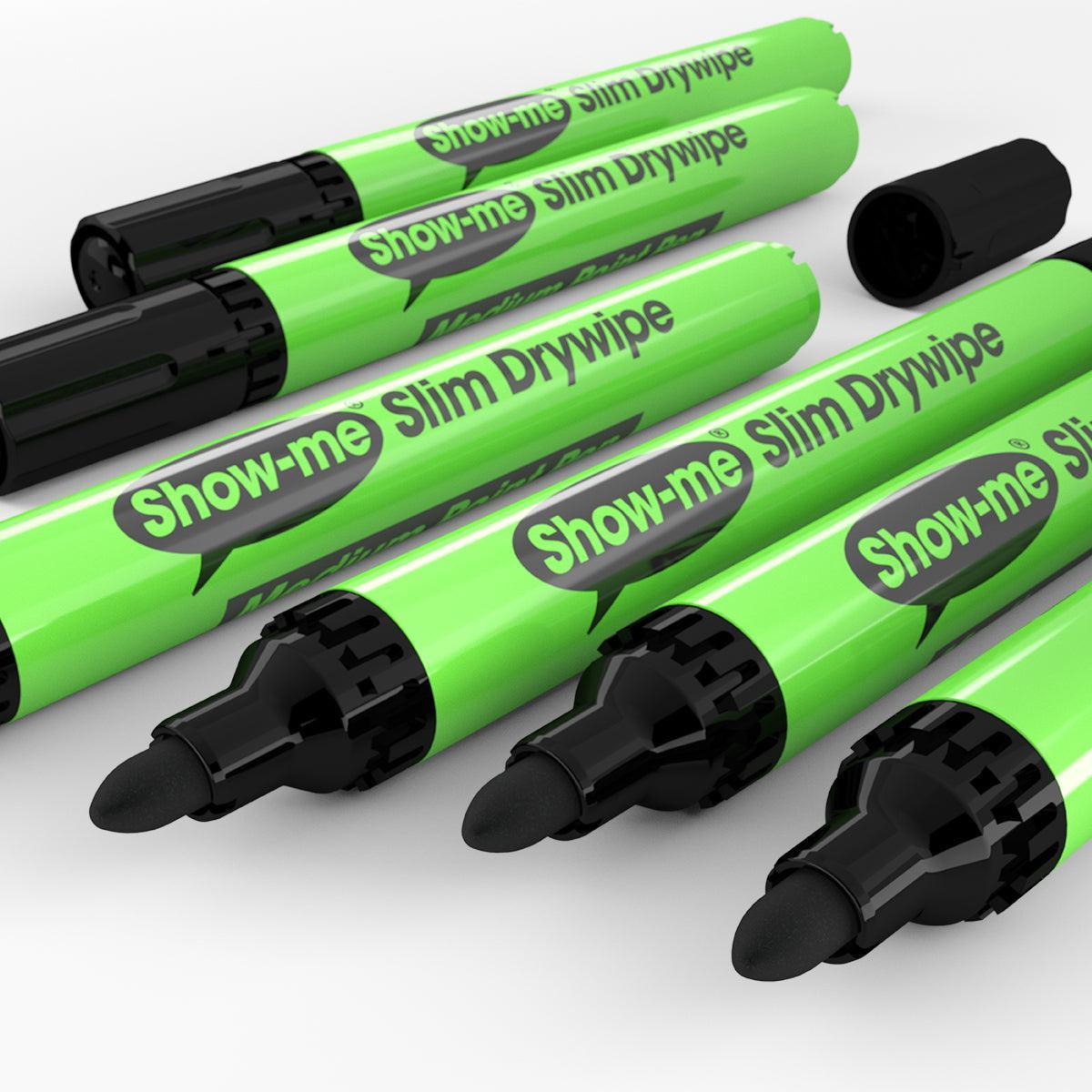 Show-me - Drywipe Markers - Medium Tip - Slim Barrel - Black - Box of 10 by Show-me on Schoolbooks.ie