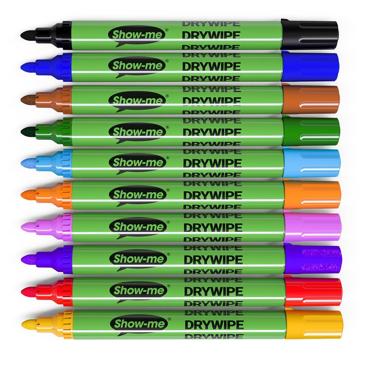Show-me - Drywipe Markers - Medium Tip - Slim Barrel - Assorted Colours - Box of 50 by Show-me on Schoolbooks.ie