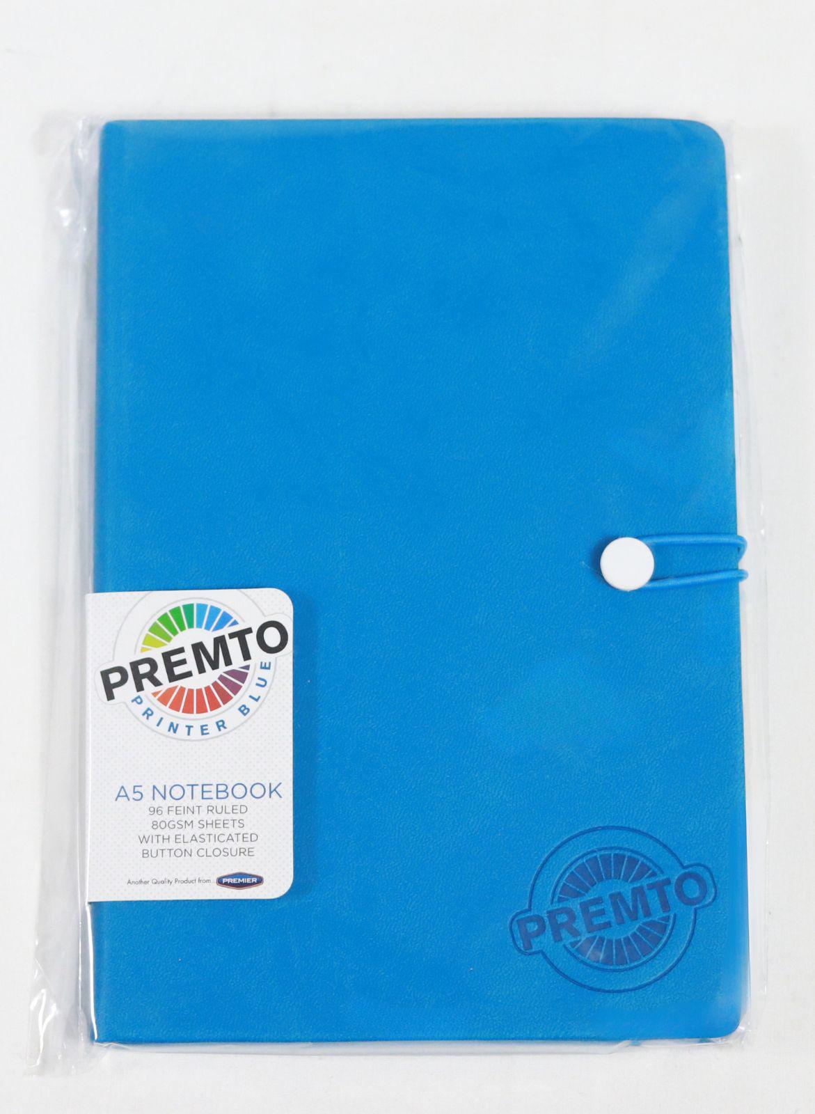 Premto - A5 192 Page Hardcover Pu Notebook With Elastic - Printer Blue by Premto on Schoolbooks.ie