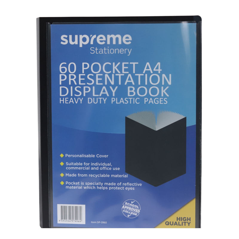 A4 60 Pocket Display With Presentation - Black by Supreme Stationery on Schoolbooks.ie