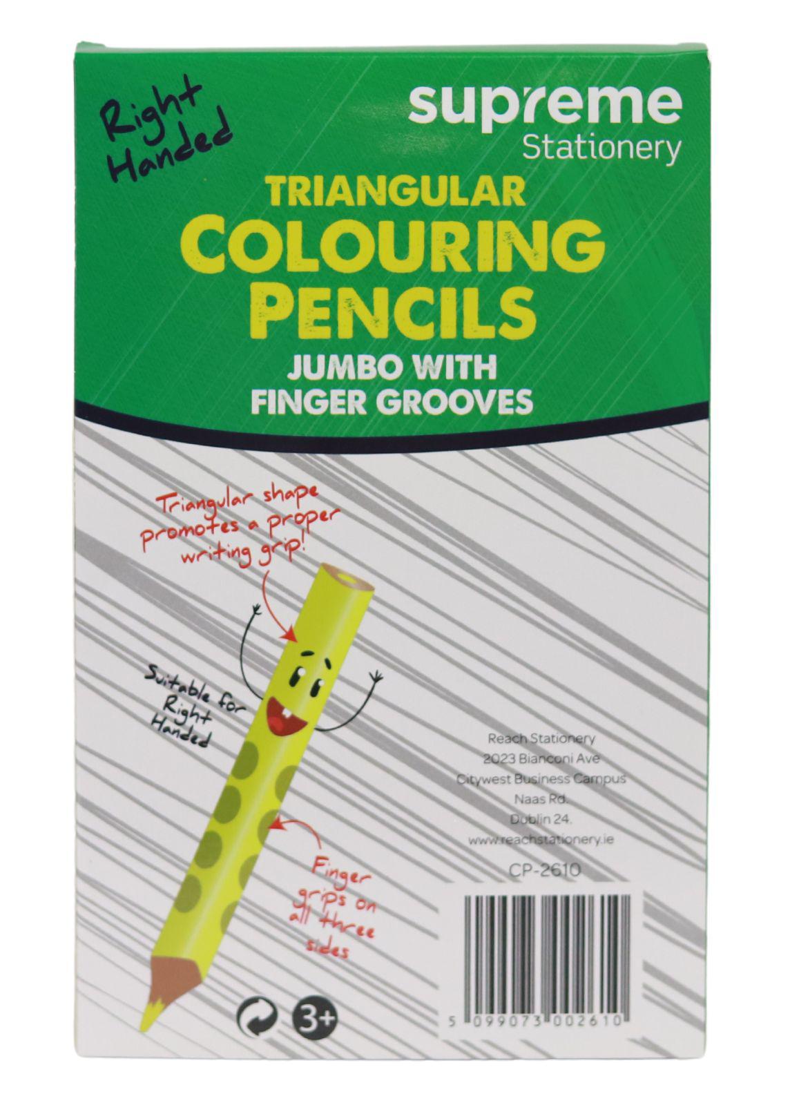 Supreme Stationery - Jumbo Triangular Colouring Pencils - Right Handed - Pack of 12 by Supreme Stationery on Schoolbooks.ie