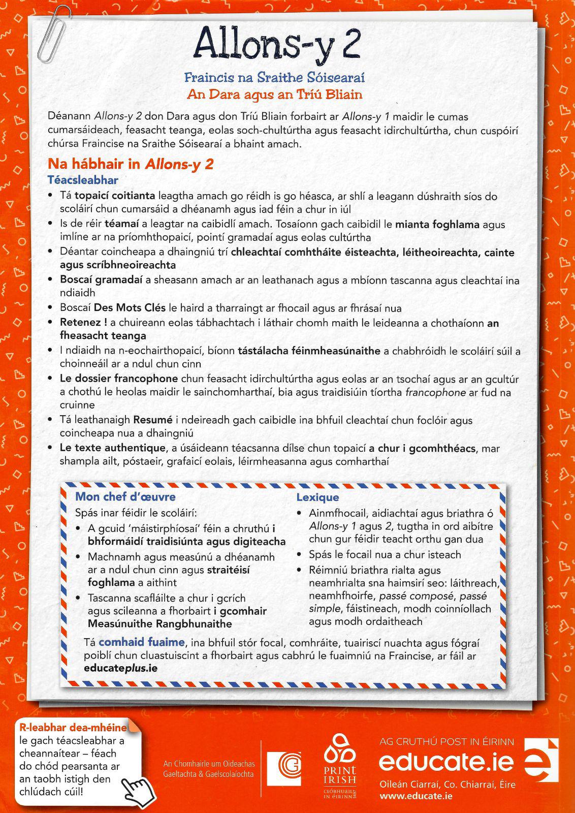 Allons-y 2 - Gaeilge Edition - Set - 1st / New Edition (2021) by Educate.ie on Schoolbooks.ie
