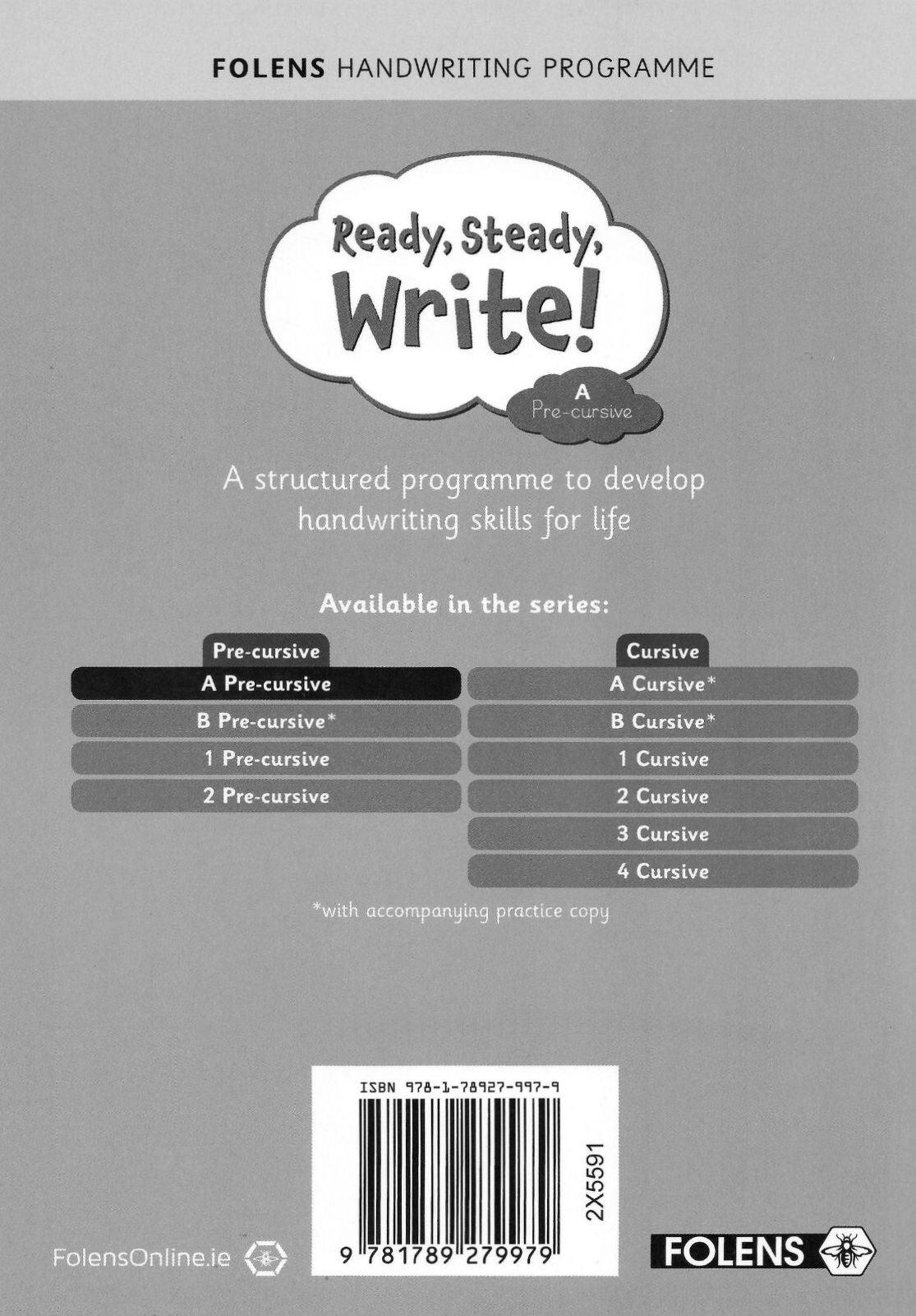Ready, Steady, Write! A - Junior Infants - Pre-cursive - Textbook and Practice Copy Set by Folens on Schoolbooks.ie