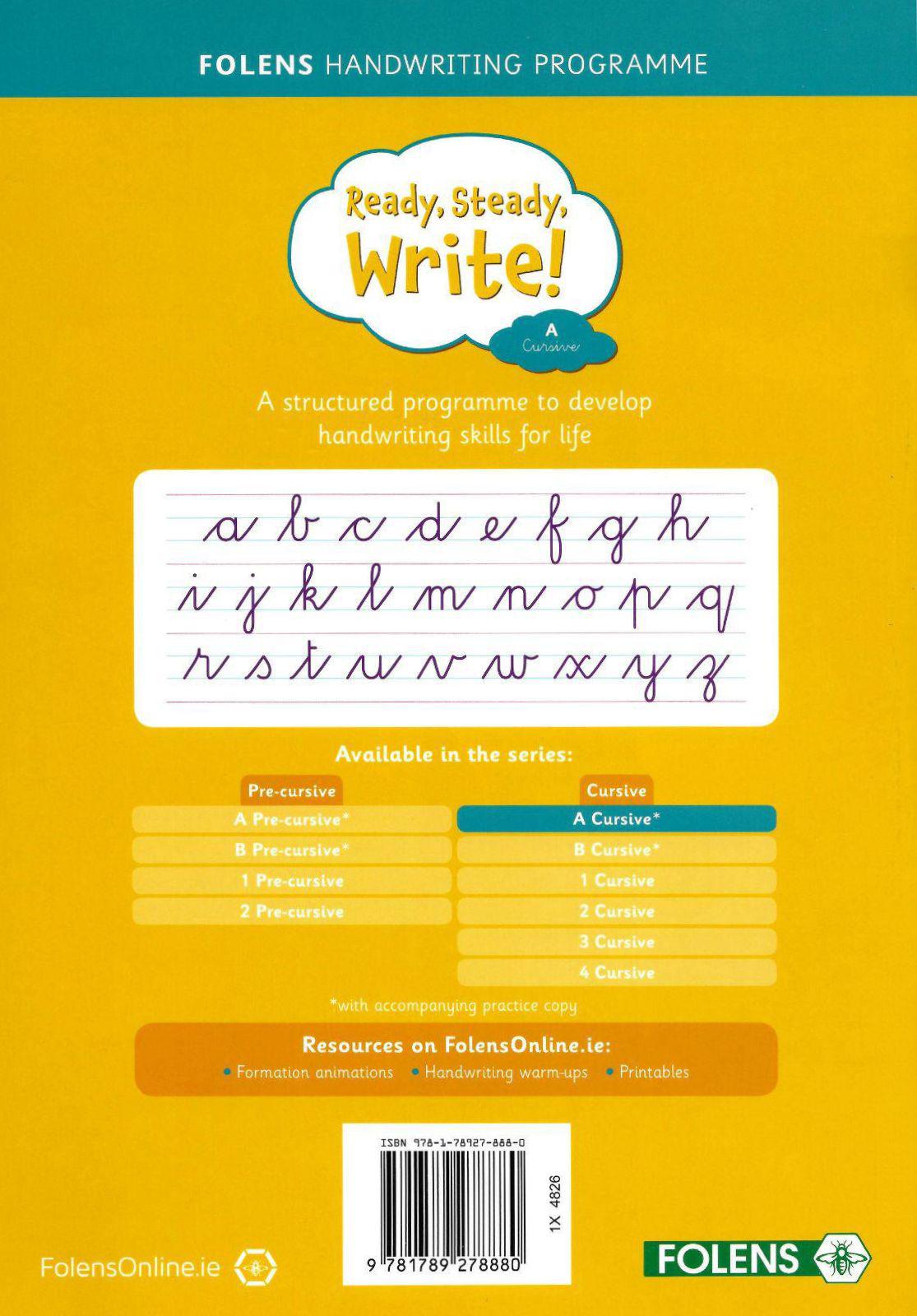 Ready, Steady, Write! A - Junior Infants - Cursive - Textbook and Practice Copy Set by Folens on Schoolbooks.ie
