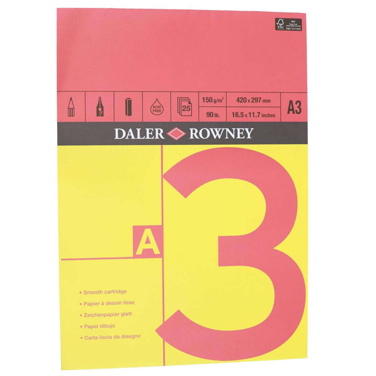 Daler Rowney - A3 Red and Yellow Sketch Pad - 25 Sheets - 150gsm by Daler Rowney on Schoolbooks.ie