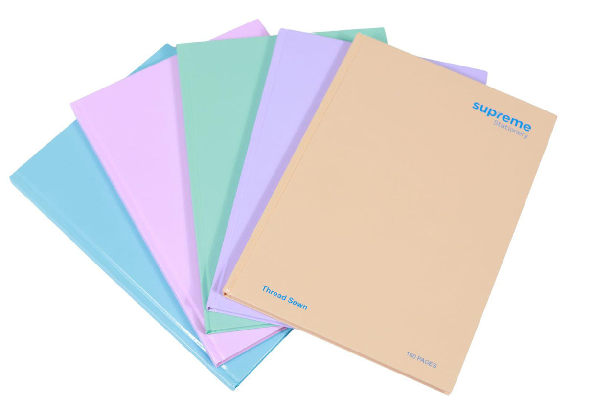 Supreme - Pack of 5 - Hardback Notebooks - A4 - 160 page - Pastel Colours by Supreme Stationery on Schoolbooks.ie