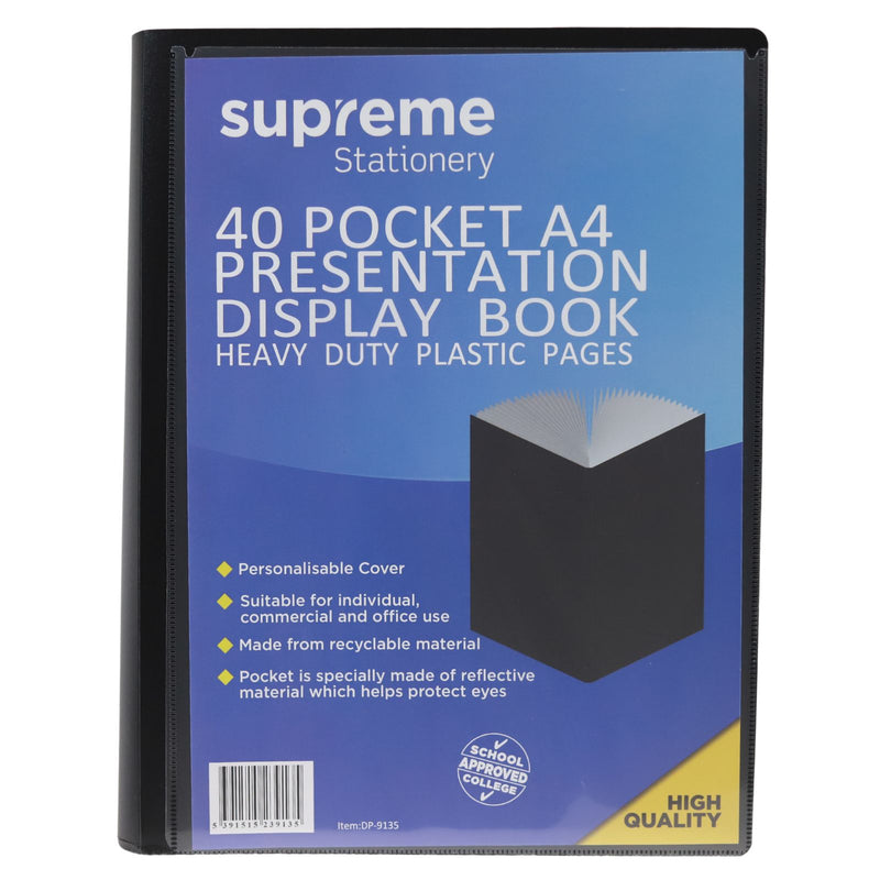 40 Pocket Display Book - A4 - Black by Supreme Stationery on Schoolbooks.ie