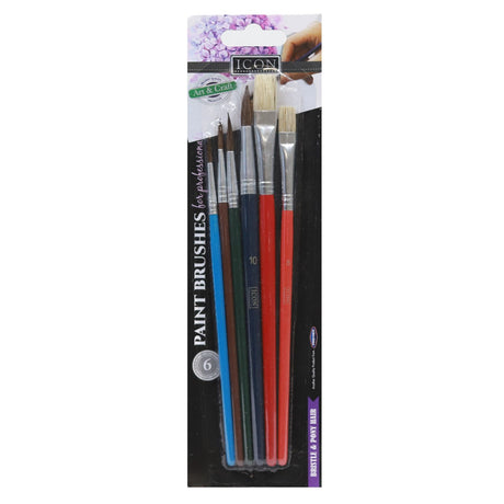 Icon Card of 6 Assorted Size Paint Brushes by Icon on Schoolbooks.ie