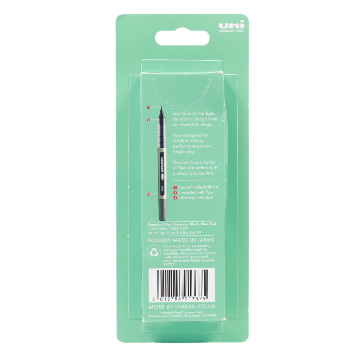 Uni-Ball - 157 Eye Fine 3 Pack - Black / Blue / Red by Uni-Ball on Schoolbooks.ie