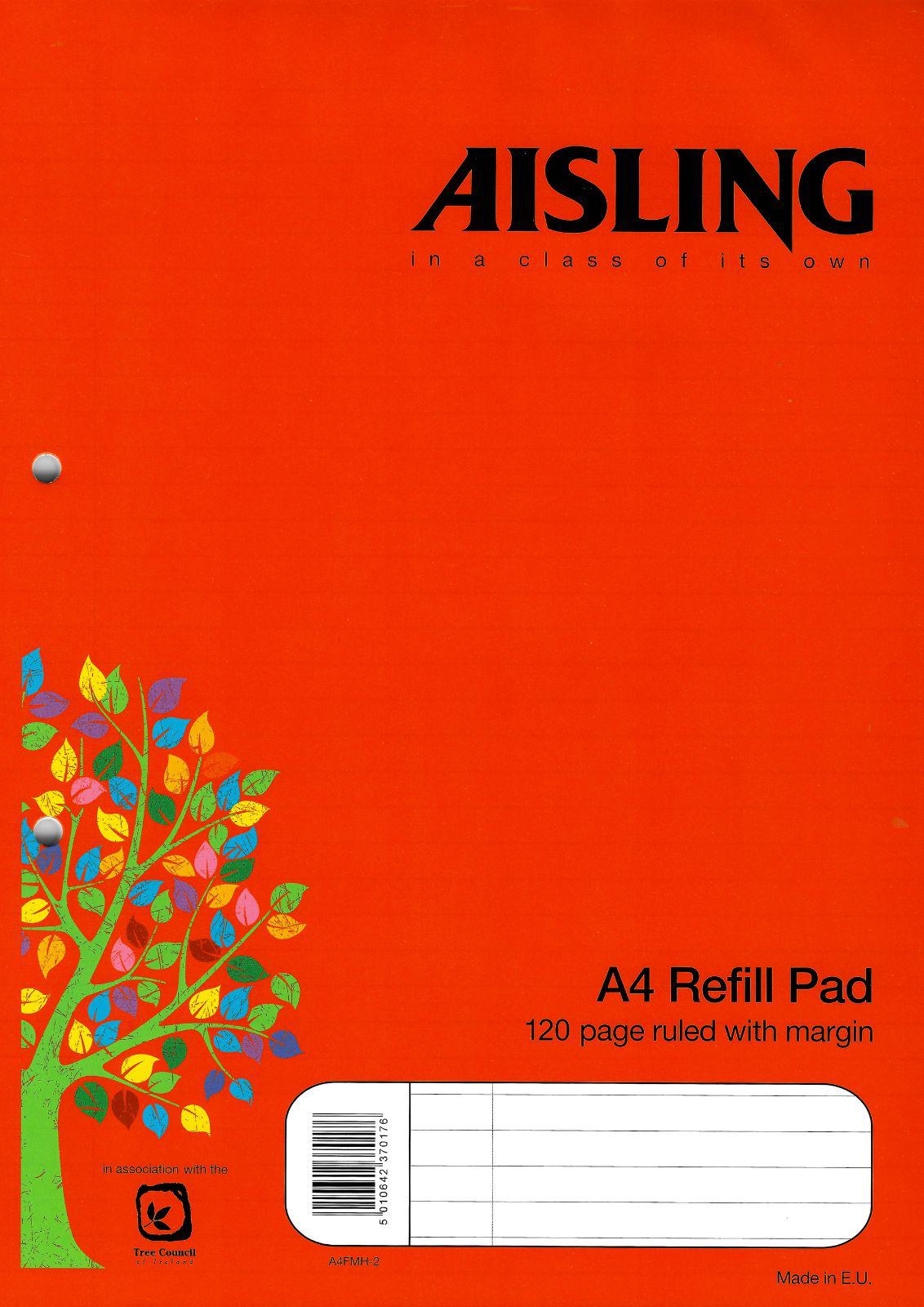 ■ Aisling Refill Pad 120 Page - A4FMH - Red by Aisling on Schoolbooks.ie