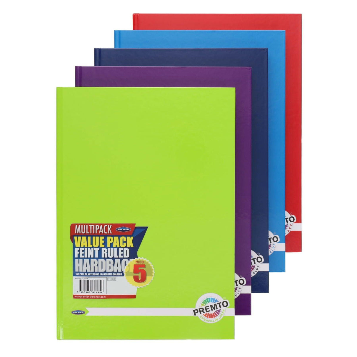 Premto - Hardback Notebook - A4 - 160 Page - Assorted - Pack of 5 by Premto on Schoolbooks.ie