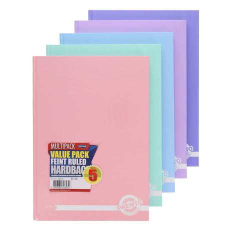 Premto - Hardback Notebooks - Pastel - A4 - 160 Page - Pack of 5 by Premto on Schoolbooks.ie