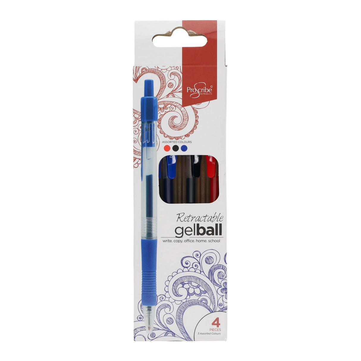 ProScribe - Retractable Gelball Pens - Pack of 4 by ProScribe on Schoolbooks.ie