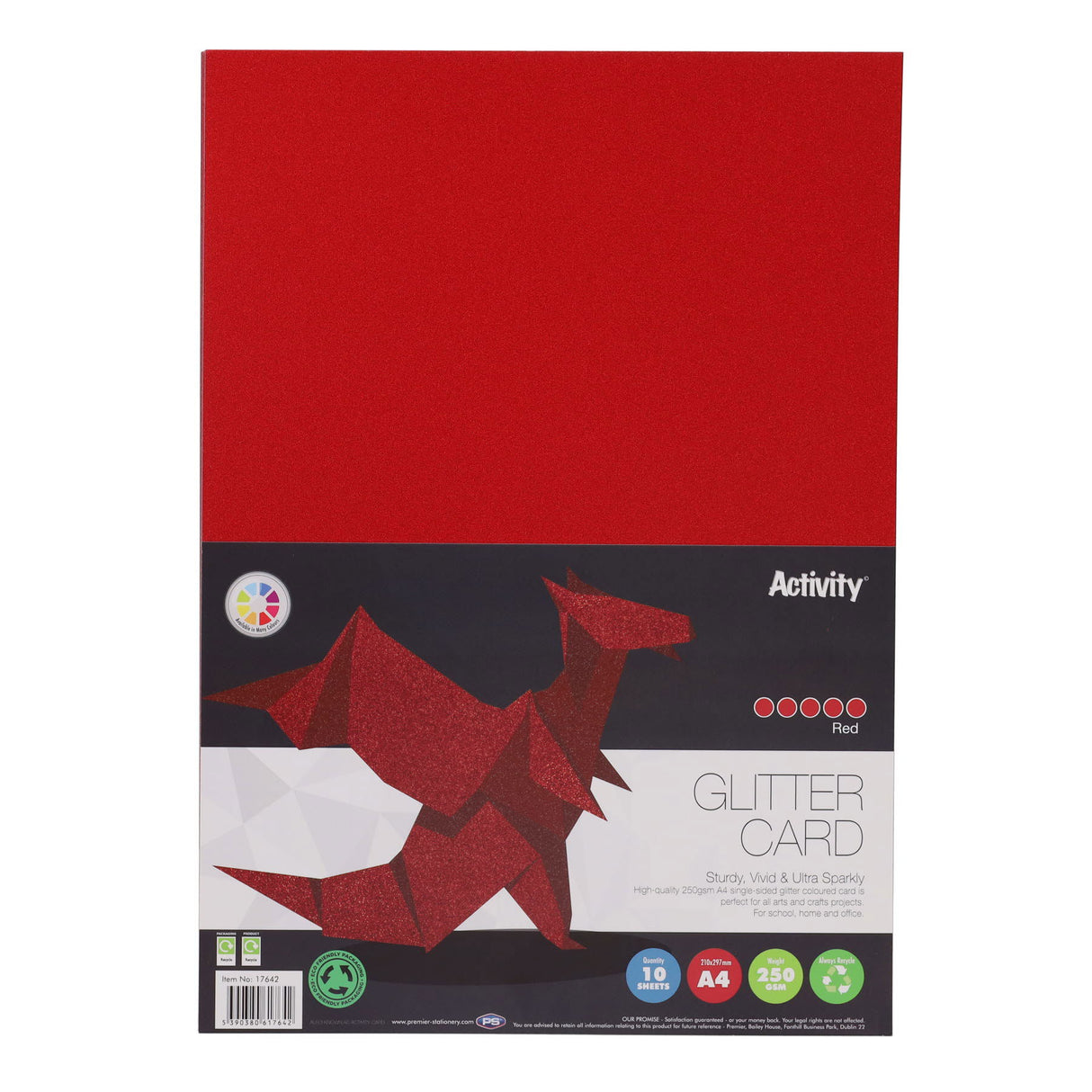 Premier Activity - Glitter Card - A4 - 250gsm - 10 Sheets - Red by Premier Activity on Schoolbooks.ie