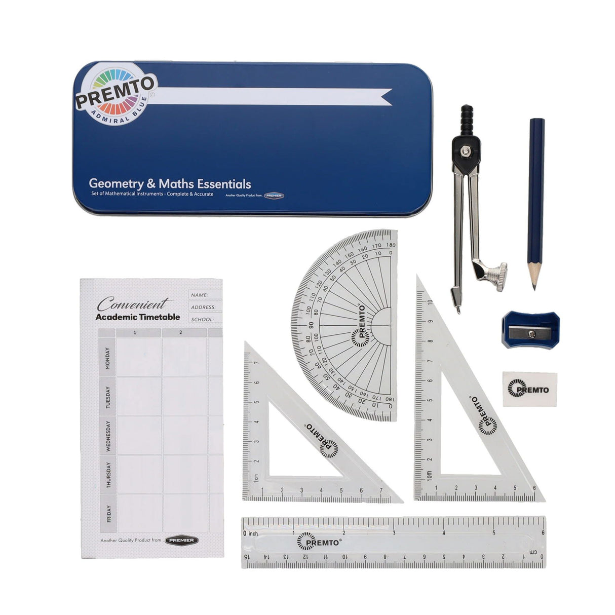 Premto - Maths Set - 9 Piece - Admiral Blue by Premto on Schoolbooks.ie