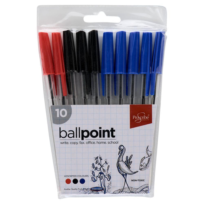Ball Point Pen (5 Blue, 3 Black 2 Red) - Pack of 10 by ProScribe on Schoolbooks.ie