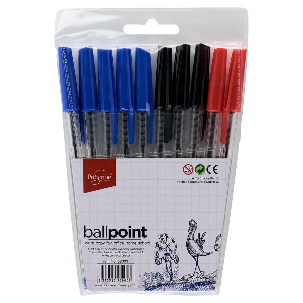 Ball Point Pen (5 Blue, 3 Black 2 Red) - Pack of 10 by ProScribe on Schoolbooks.ie