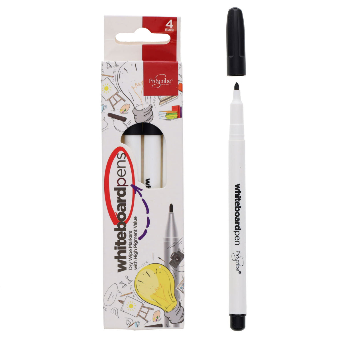 ProScribe - Whiteboard Marker Pens - Black - Pack of 4 by ProScribe on Schoolbooks.ie