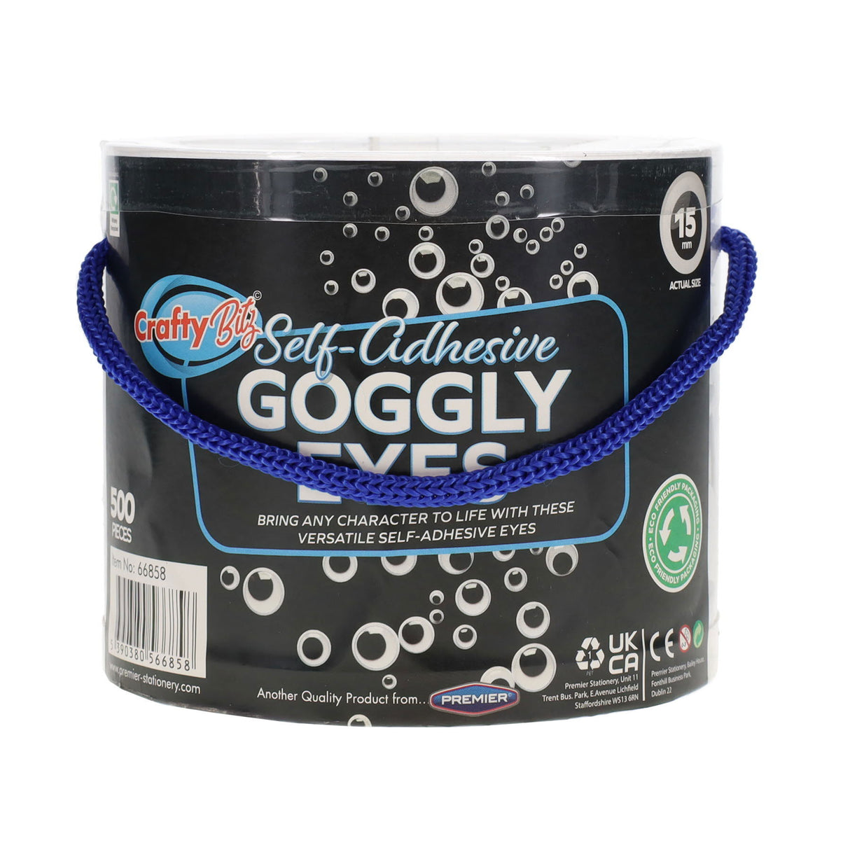 Crafty Bitz - Self Adhesive Goggly Eyes - 15mm - Tub of 500 by Crafty Bitz on Schoolbooks.ie