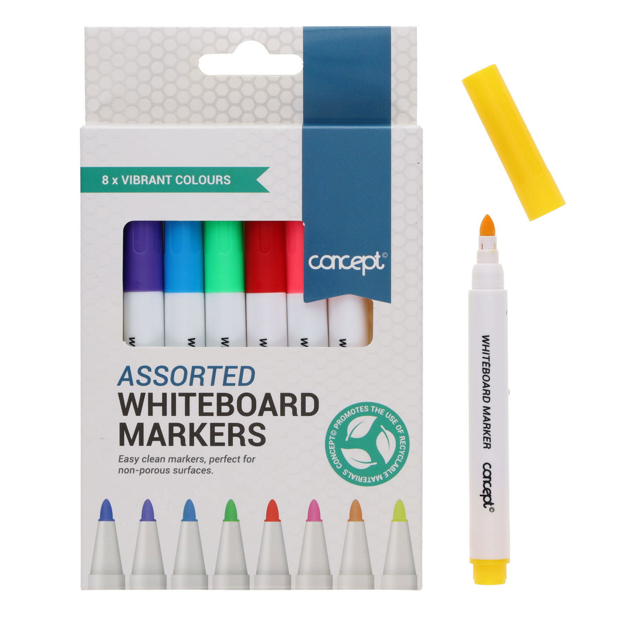 Concept - Whiteboard Markers - Assorted Colours - Pack of 8 by Concept on Schoolbooks.ie