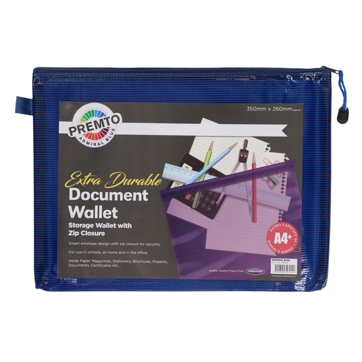 Premto - A4+ Extra Durable Mesh Wallet - Admiral Blue by Premto on Schoolbooks.ie