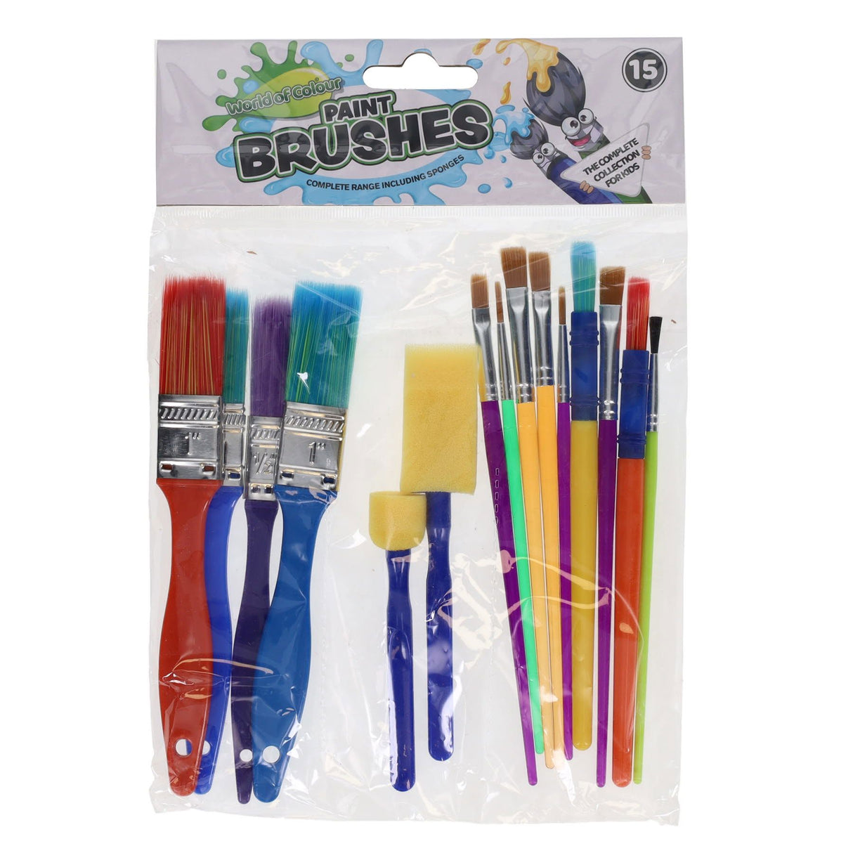 World of Colour - Colourful Paint Brushes & Sponges Set - Pack of 15 by World of Colour on Schoolbooks.ie