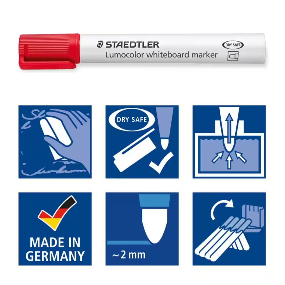 Staedtler - Lumocolor Whiteboard Marker - Bullet Tip - Box of 6 - Assorted Colours by Staedtler on Schoolbooks.ie
