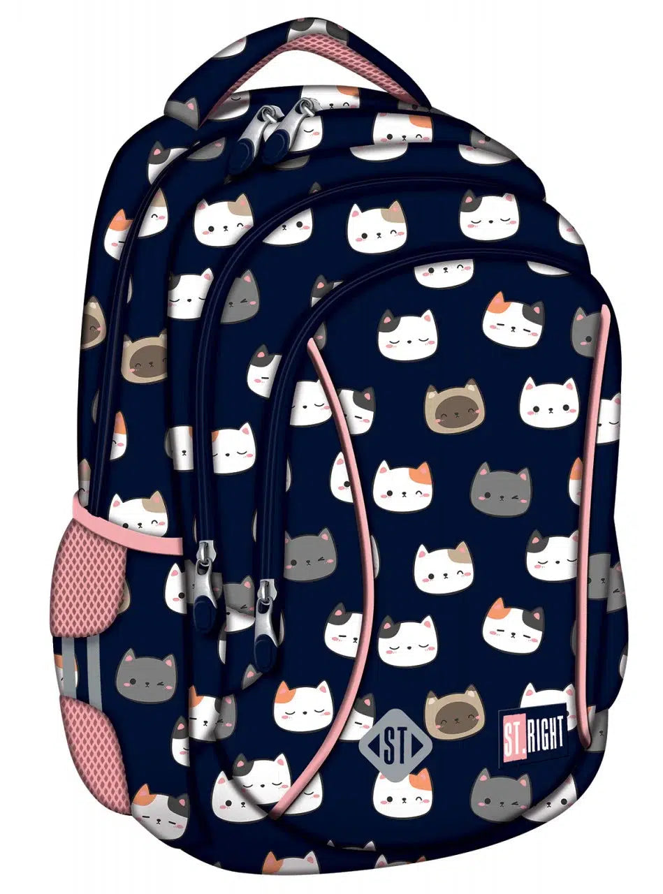 ■ St.Right - Cute Kitty's - 3 Compartment Backpack - BP26 by St.Right on Schoolbooks.ie