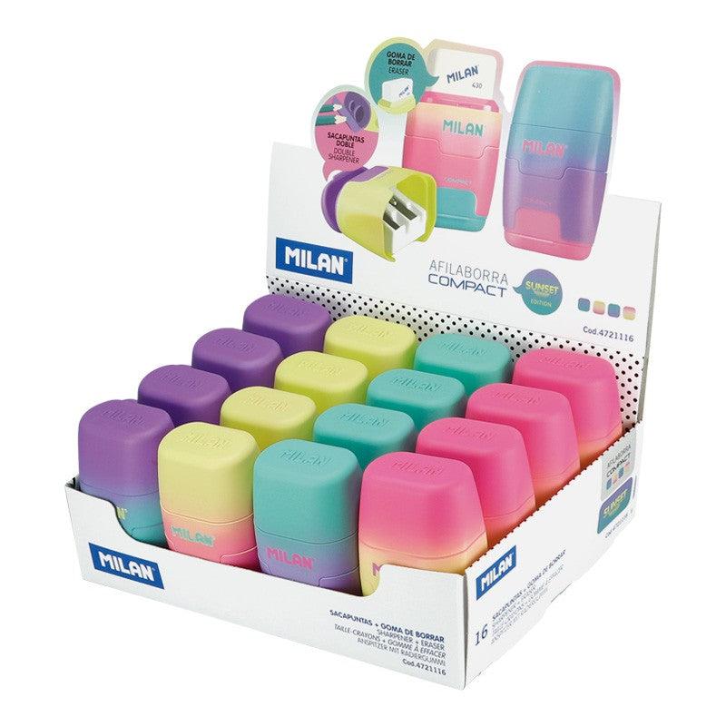 Milan - Twin Hole Sharpener and Eraser - Sunset - Assorted Colours by Milan on Schoolbooks.ie