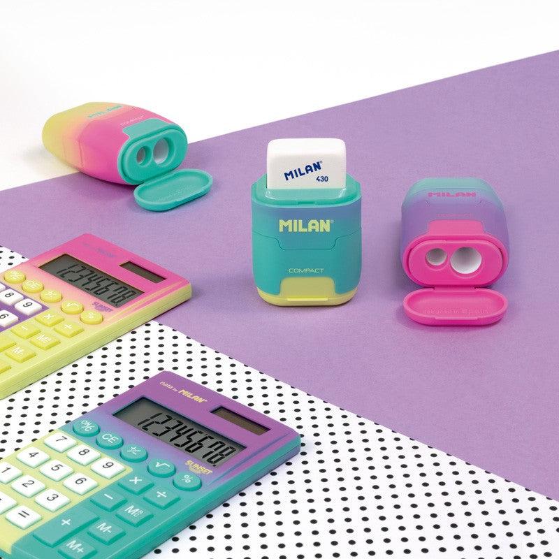 Milan - Twin Hole Sharpener and Eraser - Sunset - Assorted Colours by Milan on Schoolbooks.ie