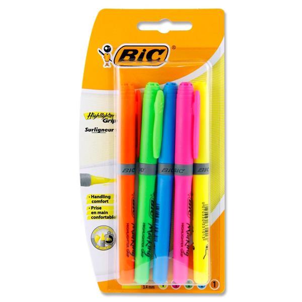 BIC - Card 5 Assorted 3.4mm Grip Highlighter Pens by BIC on Schoolbooks.ie