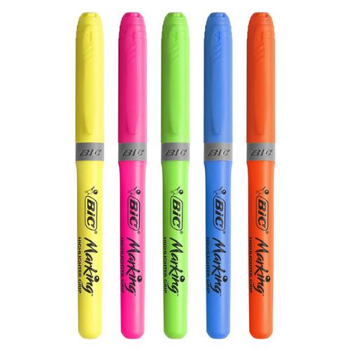 BIC - Card 5 Assorted 3.4mm Grip Highlighter Pens by BIC on Schoolbooks.ie