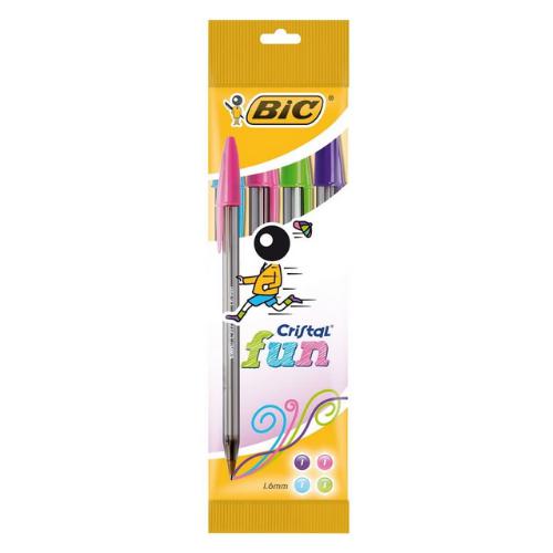 BIC - Packet of 4 Cristal Fun Ballpoint Pens - Pastel by BIC on Schoolbooks.ie