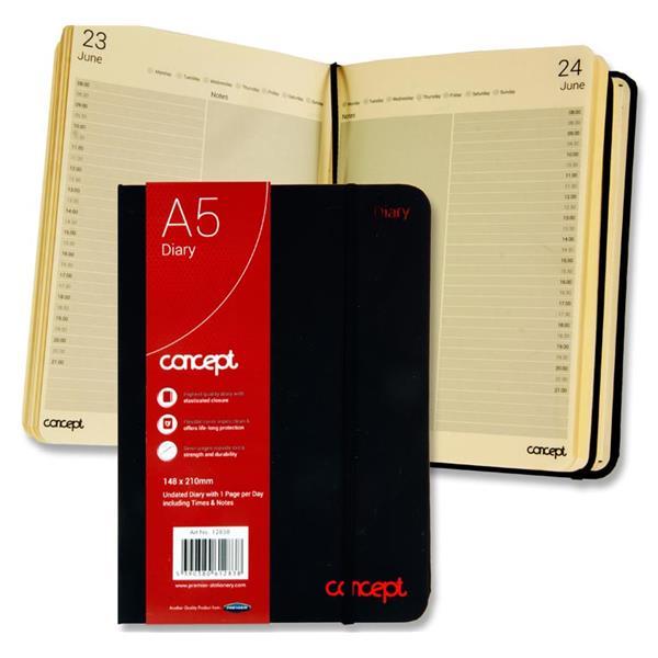 Concept A5 Undated Page A Day Diary With Times And Notes by Concept on Schoolbooks.ie