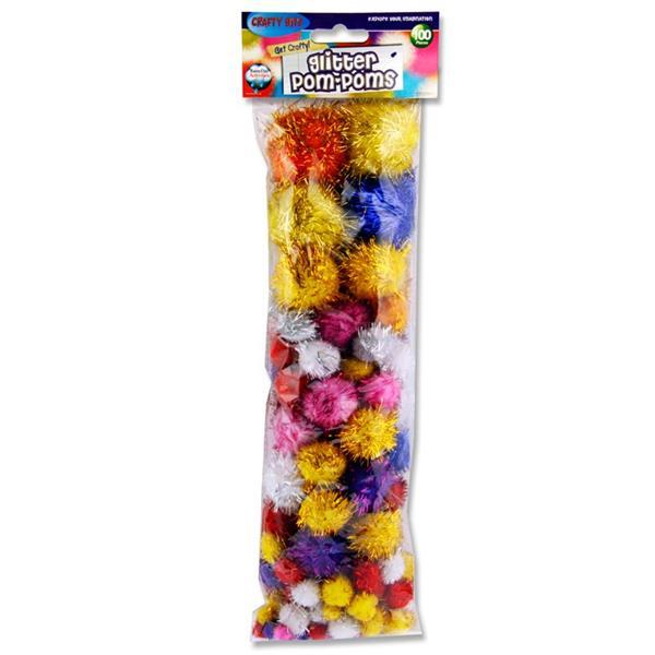 Crafty Bitz - 100 Assorted Sizes Pom Poms - Glitter by Crafty Bitz on Schoolbooks.ie