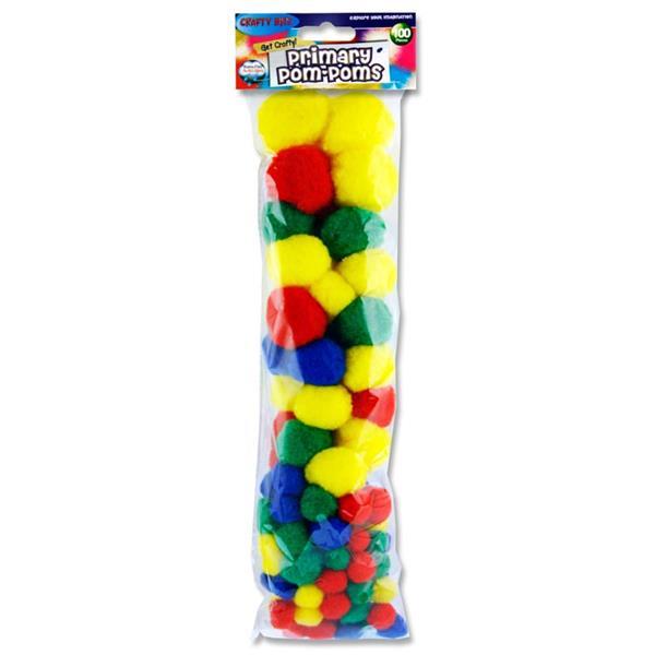 Crafty Bitz - 100 Assorted Sizes Pom Poms - Primary Colours by Crafty Bitz on Schoolbooks.ie