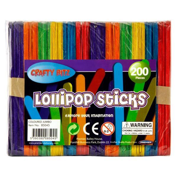 Crafty Bitz - Jumbo Lollipop Sticks - Coloured - Pack of 200 by Crafty Bitz on Schoolbooks.ie