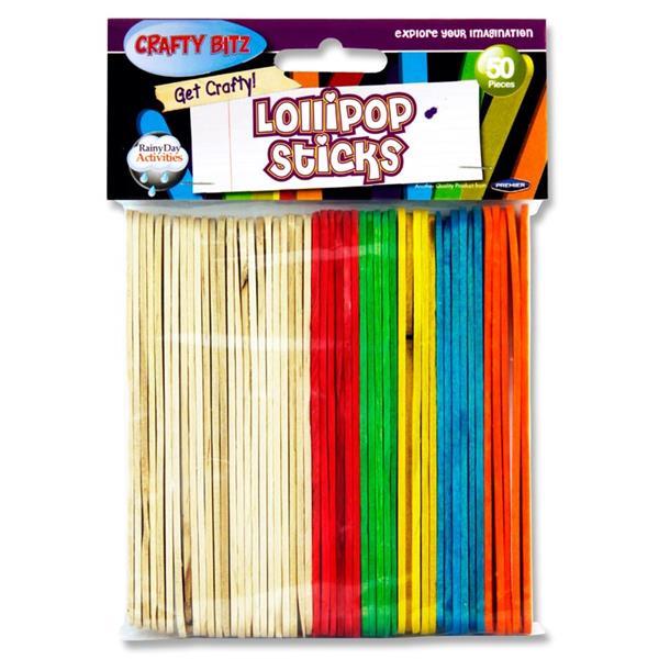 Crafty Bitz - Lollipop Sticks - Assorted Colours - Pack of 50 by Crafty Bitz on Schoolbooks.ie