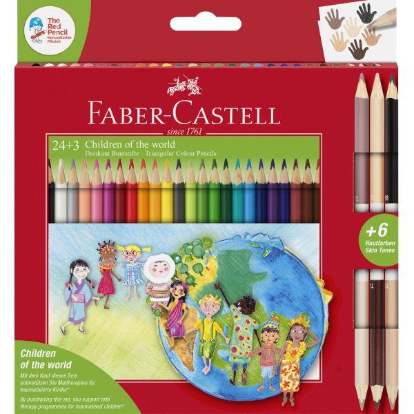 ■ Faber-Castell - Children of the World - Triangular Colour Pencil Box - 24+3 by Faber-Castell on Schoolbooks.ie