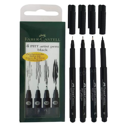 Faber-Castell - Pitt Artist Pen - Black Wallet of 4 (S,F,M,B) by Faber-Castell on Schoolbooks.ie
