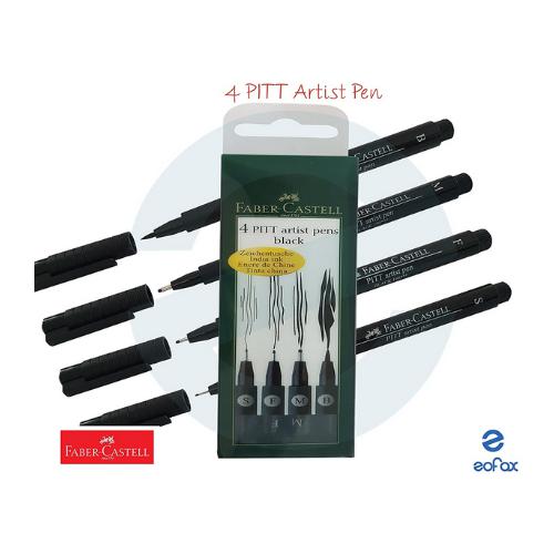 Faber-Castell - Pitt Artist Pen - Black Wallet of 4 (S,F,M,B) by Faber-Castell on Schoolbooks.ie