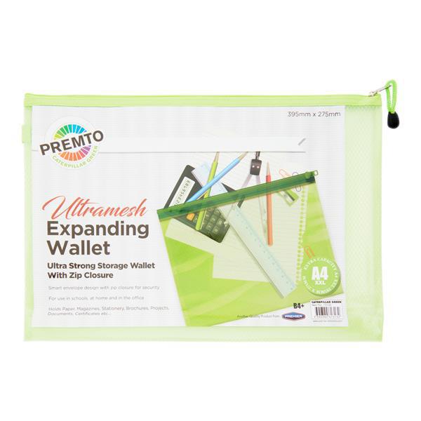 Premier Premtone B4+ Ultramesh Expanding Wallet - Caterpillar Green by Premtone on Schoolbooks.ie