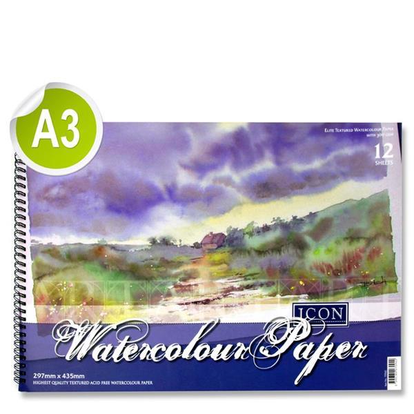 Icon A3 300gsm Wiro Watercolour Pad 12 Sheets by Icon on Schoolbooks.ie