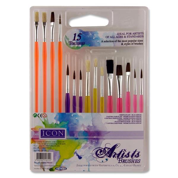 Icon Pack of 15 Assorted Sized Paint Brushes by Icon on Schoolbooks.ie