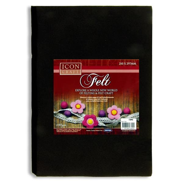 ■ Icon Craft - Felt Sheets - A4 - Black - Pack of 10 by Icon Craft on Schoolbooks.ie