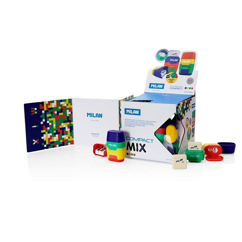 Milan - Capsule Compact Mix - Twin Hole Sharpener and Eraser - Assorted Colours by Milan on Schoolbooks.ie