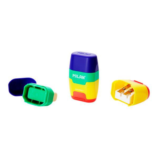 Milan - Capsule Compact Mix - Twin Hole Sharpener and Eraser - Assorted Colours by Milan on Schoolbooks.ie